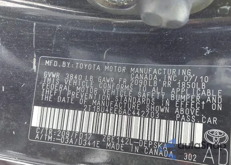 2010 Toyota Corolla S/Le/Xle z USA, uszkodzony, nr VIN 2T1BU4EE6AC482703